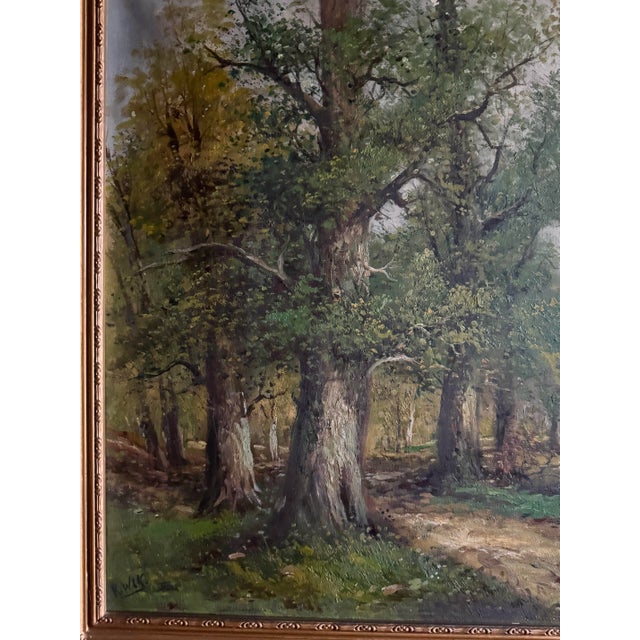 Realism Antique Signed Oil Landscape in Ornate Gilt Frame, Early 20th C For Sale - Image 3 of 9