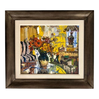 Large Vintage Floral Impressionist Impasto Oil Painting For Sale