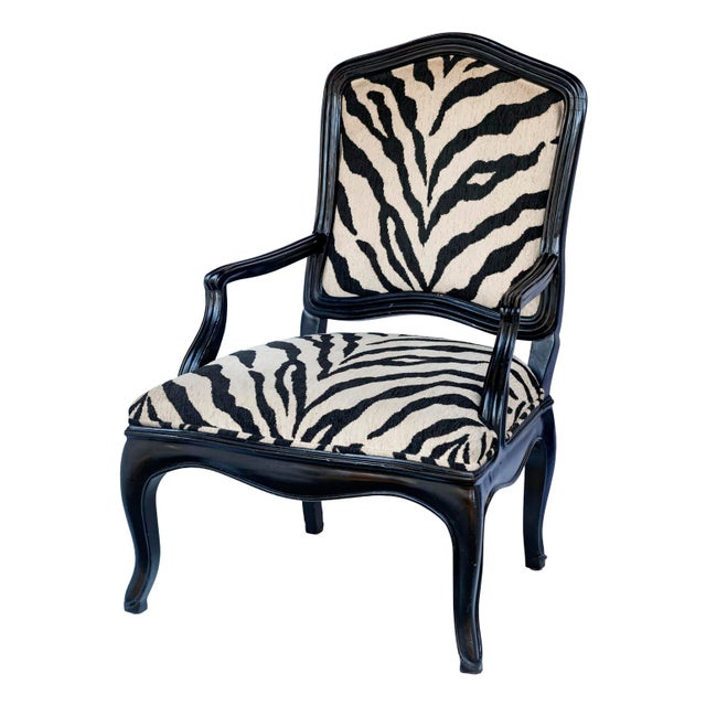 French Vintage Faux Zebra Upholstered Chair, Pair For Sale - Image 3 of 15