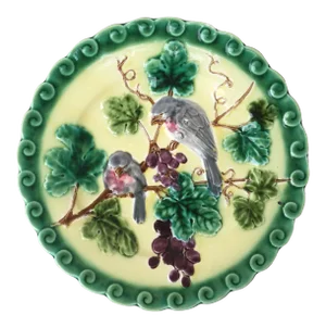 1880 Majolica Birds With Grapes Sarreguemines Plate