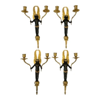 Four Empire Style Gilt and Patinated Bronze Cherub Sconces For Sale