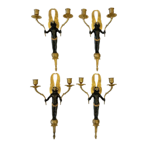 Four Empire Style Gilt and Patinated Bronze Cherub Sconces