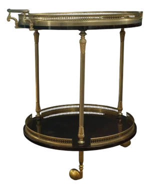 Serving Bar Cart with Removable Tray in Brass, Glass and Goat Skin by Aldo Tura, 1950s