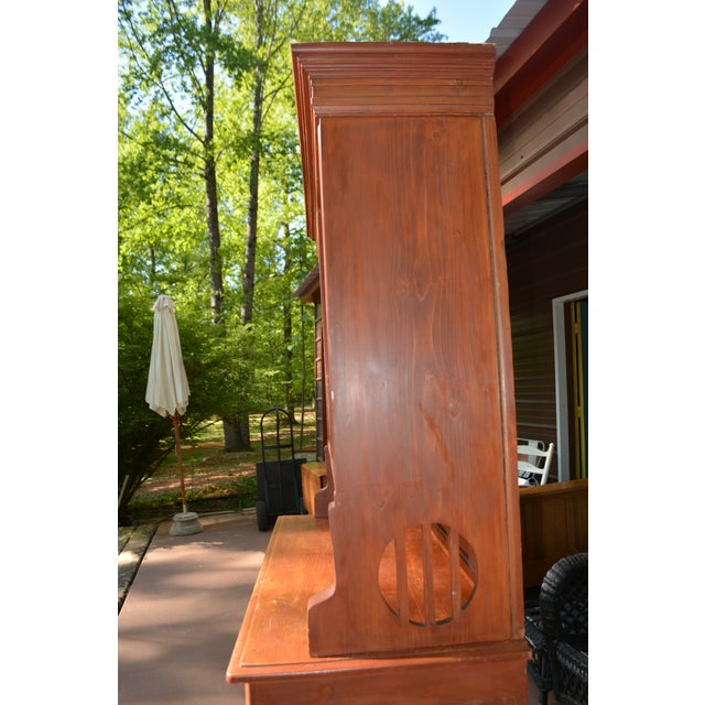 Wood Vintage European Pine Reddish 2 Piece Hutch W/ Cupboards / Drawers Key & Pull Out Bread Board For Sale - Image 7 of 18