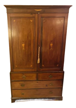 Antique Georgian English Linen Press, Mahogany & Fruitwood