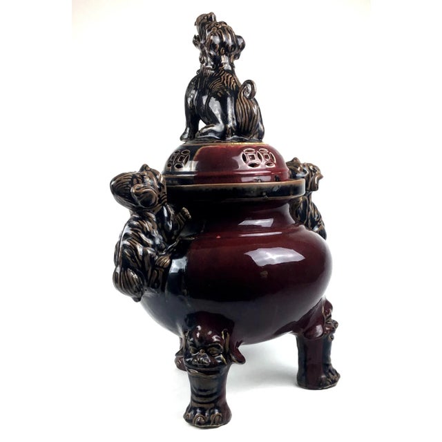 Ceramic Large Chinese Porcelain Foo Dog Lion Incense Burner For Sale - Image 7 of 13