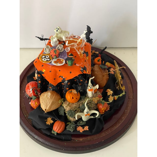 Shabby Chic Vintage Halloween Miniature Installation in Glass Dome by Artist Helen Balerio For Sale - Image 3 of 6