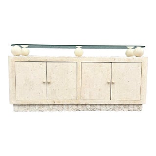 Postmodern Tessellated Stone Glass Top Credenza For Sale