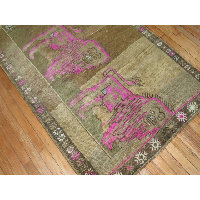 Mid 20th Century Vintage Zabihi Collection Lion Turkish Runner - 3'8" x 9'5" For Sale - Image 5 of 10