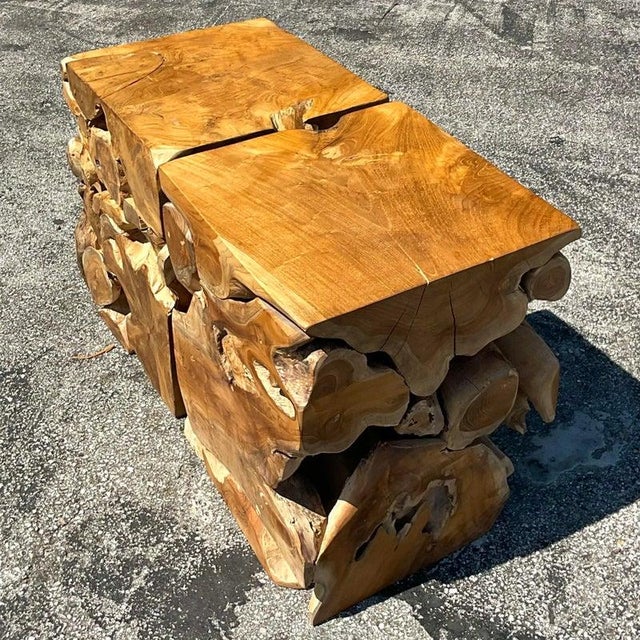 Mid 20th Century Vintage Boho Slab Root Side Tables - A Pair For Sale In West Palm - Image 6 of 10
