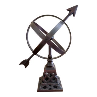 Vintage French Country Iron Garden Armillary Sundial- Outdoor Estate Decor For Sale