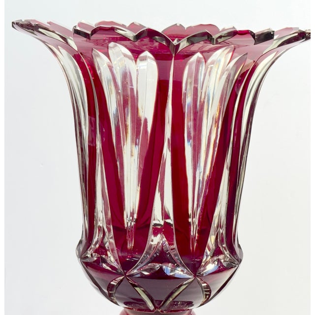Monumental Bohemian Ruby Cut to Clear Crystal Flower Form Vase, Circa 1880 For Sale - Image 4 of 15