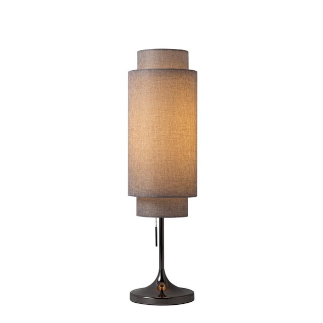Lollipop Table Lamp - Black Nickel, Cashmere Gray Linen Shade, on/Off Pull Chain For Sale In Los Angeles - Image 6 of 15