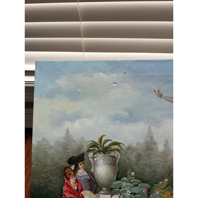 Late 20th Century Classical Victorian Painting of Figures by a Fountain For Sale - Image 10 of 10