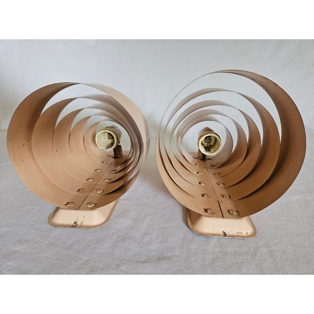 1950s Mid-Century Modern Atomic Deco Metal Venetian Blind Electric Wall Sconces - a Pair For Sale - Image 4 of 8