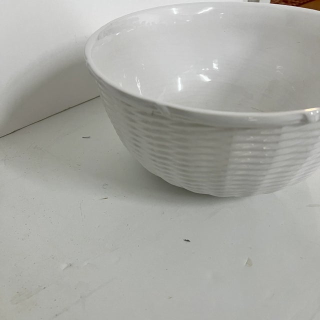 White Basket Weave Ceramic Mixing Bowl, Marked Portugal For Sale - Image 4 of 5