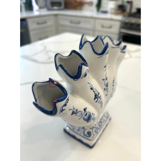 Vintage RCCL Jay Willfred Portugal Hand-Painted Finger Blue White Vase For Sale - Image 4 of 5