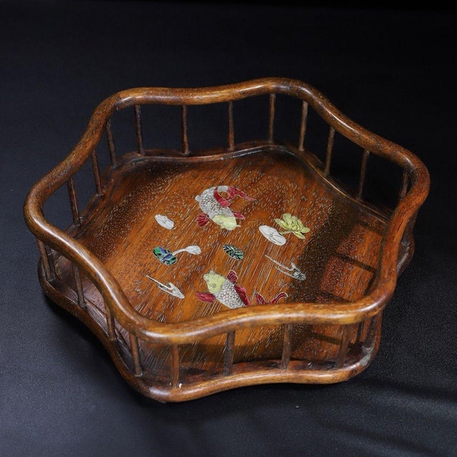 Late 20th Century Huali Rosewood Foliate Tray Inlaid With Mother-of-Pearl For Sale - Image 5 of 9