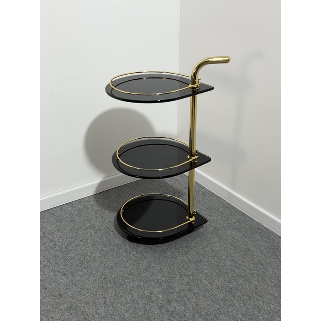 Metal 3-Tier Bar Trolley in Gold-Plated Metal and Smoked Glass, 1970 For Sale - Image 7 of 13