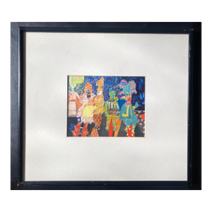 Vintage 70s Chicago Imagist Molly Schiff Black Framed Oil Watercolor Painting