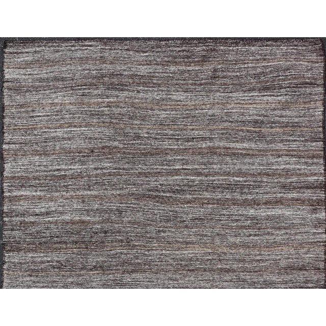Textile Vintage Turkish Kilim Rug With Variegated Stripes in Charcoal, Gray & Ivory For Sale - Image 7 of 14