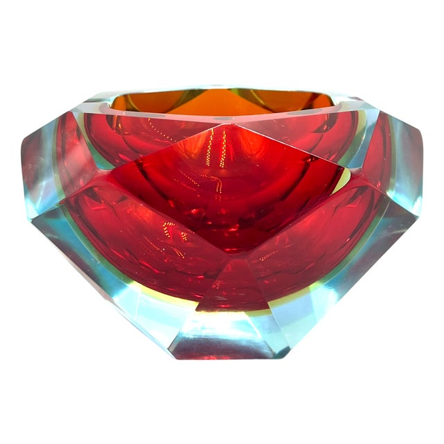 Murano Glass Sommerso Diamond-Shaped Ashtray, 1960s For Sale