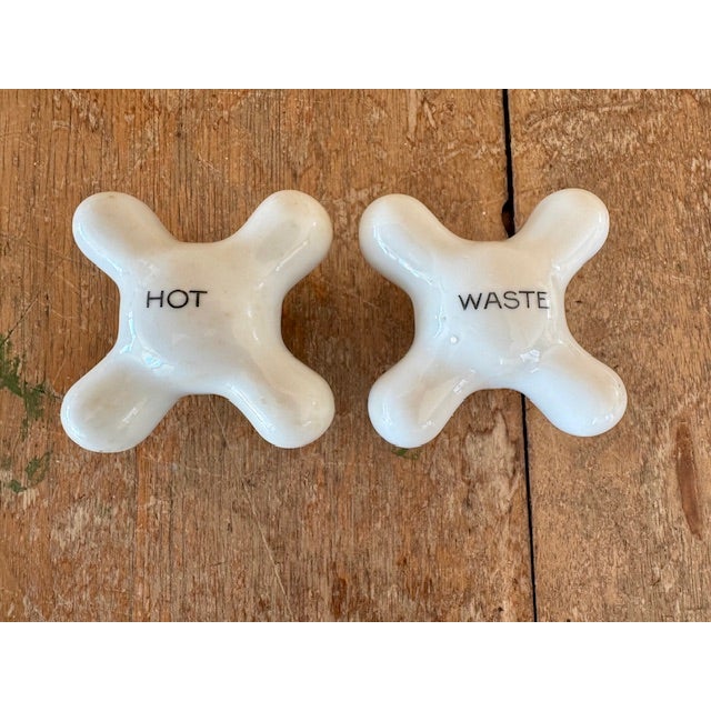 American Vintage Porcelain Bathroom Faucet Knobs & Escus For Sale - Image 3 of 8