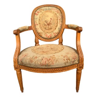 French Louis XVI Style Bergere Rooster Chair With Aubusson Tapestry Circa 1870 For Sale