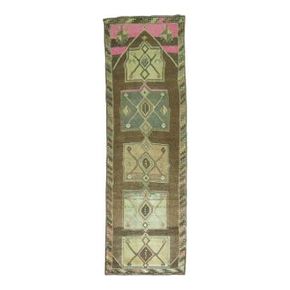 Zabihi Collection Vintage Turkish Runner in Brown and Pink - 3'5" x 11'7" For Sale