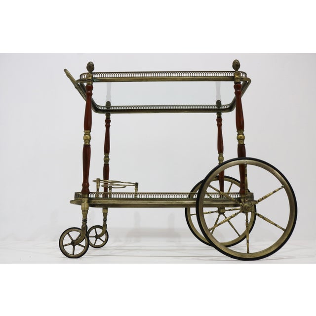 Neoclassical Brass Bar Cart with Pinecone Finials from Maison Baguès, France, 1940s For Sale - Image 18 of 18