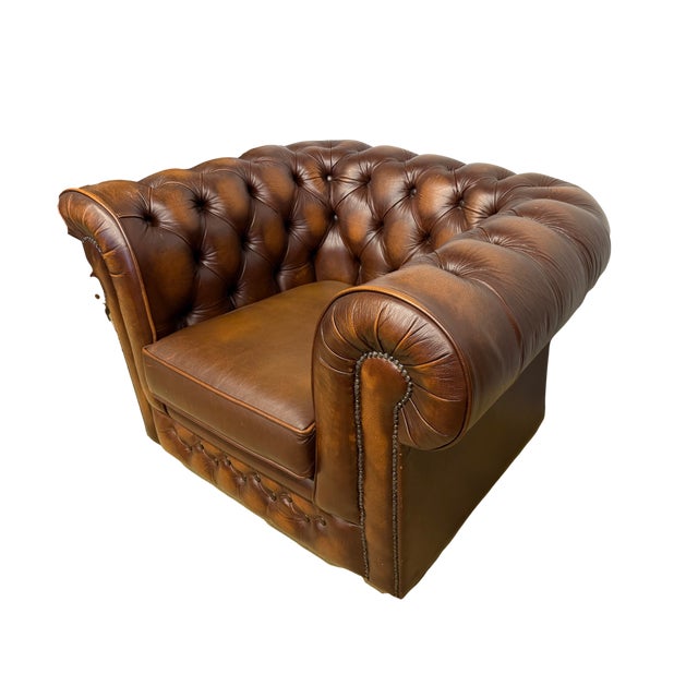 English Chesterfield Brown Leather Club Chair For Sale - Image 4 of 11
