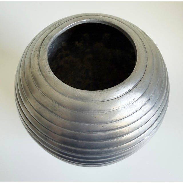 Art Deco Style Ribbed Metal Vase, Late 20th Century For Sale - Image 9 of 9