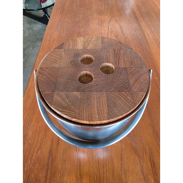 Silver 1970s Mid-Century Modern Steel and Teak Cylinda Line Ice Bucket by Arne Jacobsen for Stelton For Sale - Image 8 of 12