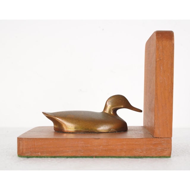 Pair of Vintage Oak & Brass Ducks Bookends For Sale - Image 9 of 13