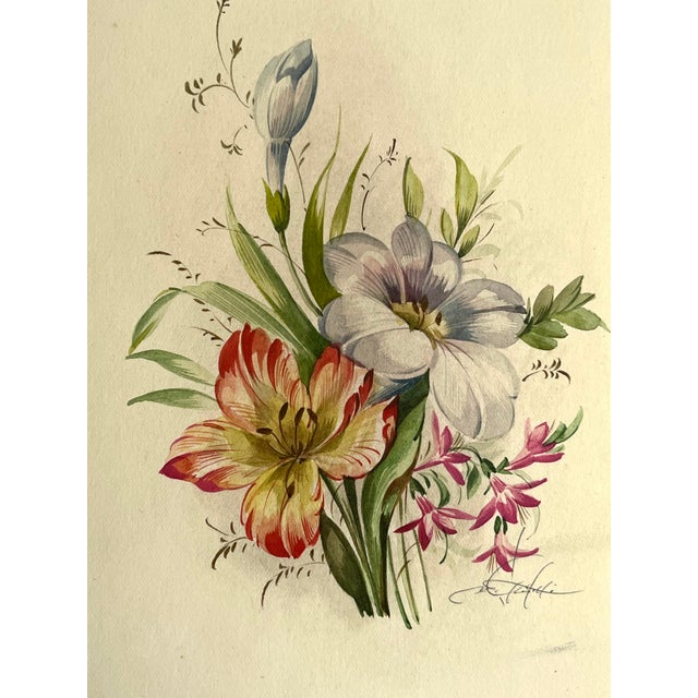 Italian Floral Watercolor Painting by Vittorio Guddittoi For Sale - Image 4 of 6