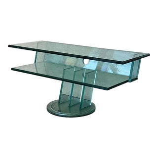 Mid Century Modern Italian Glass Shelves / Mirrored Base Swivel Bar Cart For Sale