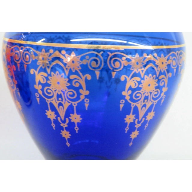 Gold Ferro and Lazzarini Cobalt Blue Ruby Red Glass 22k Gold Leaf Vases a Pair For Sale - Image 8 of 10