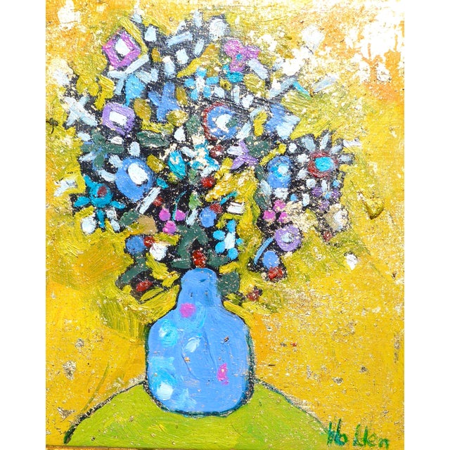 Abstract Golden Flowers Oil in a Gilded Gold Frame For Sale - Image 3 of 10