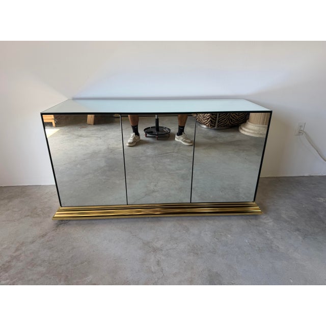 1970s 1970s Vintage Ello Furniture Mirrored Glass & Brass Sideboard For Sale - Image 5 of 15