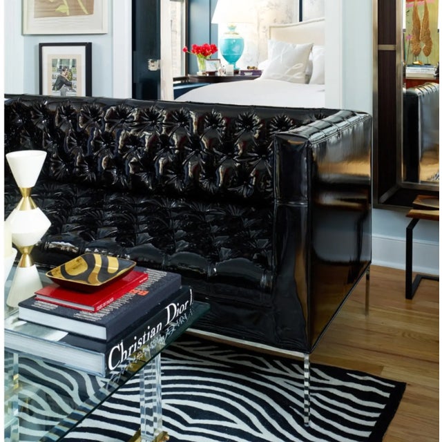 Custom Edelman Patent Leather Tuxedo Sofa For Sale - Image 11 of 11