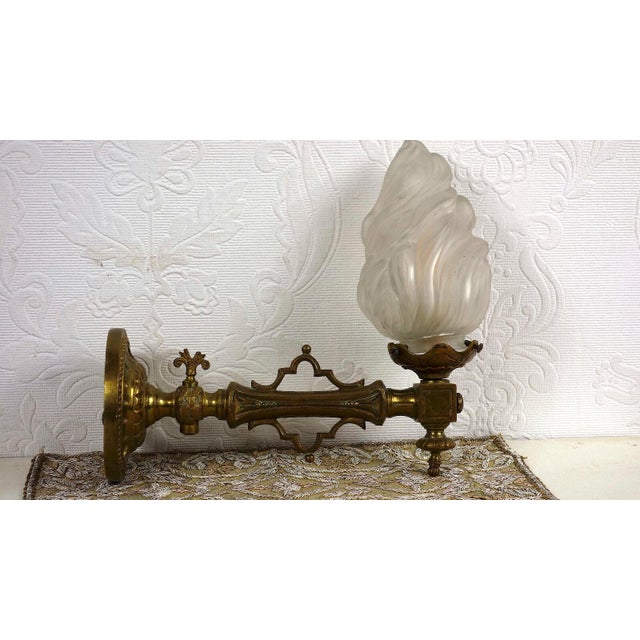 Antique Brass and Glass Torch Wall Lamp from Unbekannt, 1920s For Sale - Image 6 of 10