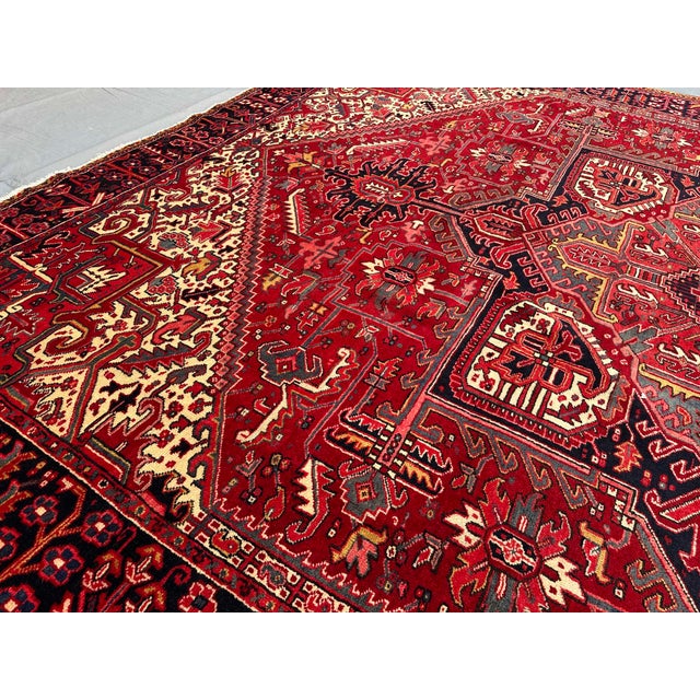 Textile Vintage Caucasian Tribal Rug 10'2" X 12'9" – Oversized Heriz Design Wool Living Room Carpet For Sale - Image 7 of 9