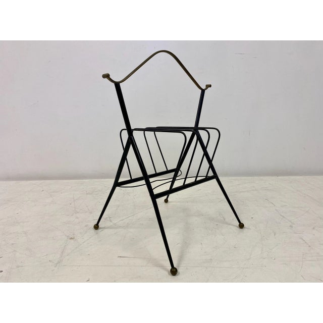 Italian Black Metal & Brass Magazine Rack, 1960s For Sale - Image 13 of 13