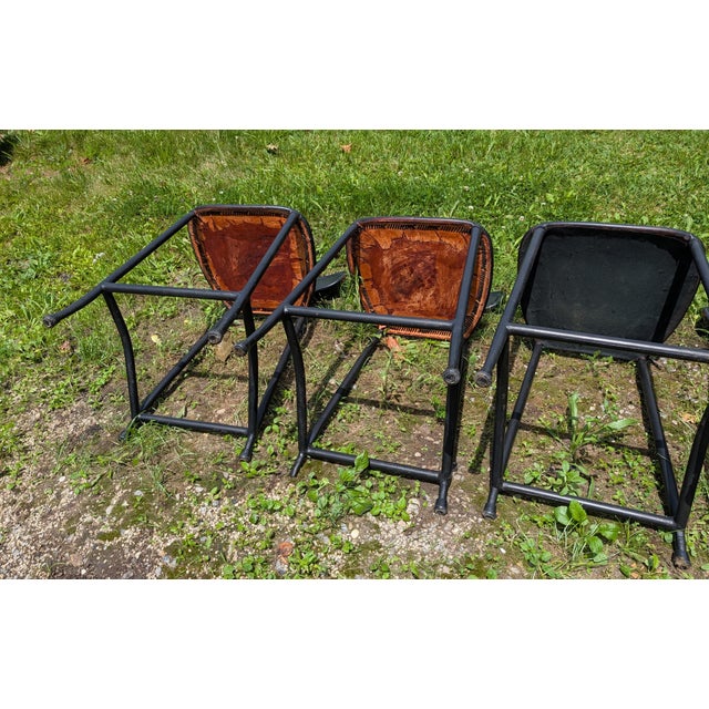 Vintage Set of 6 Black Leather Seats Bar Stools 1970s Mid Century Modern For Sale - Image 12 of 18