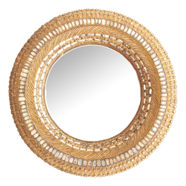 20th Century French Golden Talosel and Glass Convex Mirror For Sale