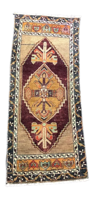 Traditional Turkish Vintage Oushak Wool Small Rug 1′6″ × 3′7″