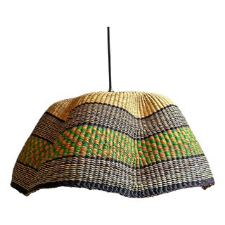 Vintage Bolga Wave Tribal Organic Basket Pendant Light For Sale