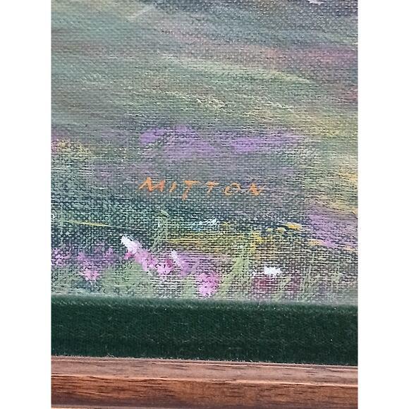 1940s Mountain Meadow Landscape Painting Original by Mitton Large Nature For Sale - Image 4 of 16