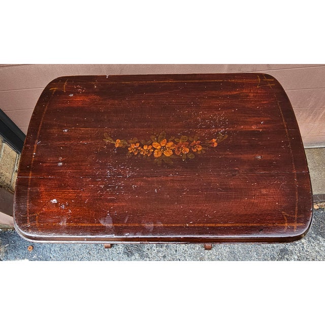 Brown Antique Cherry Stained and Flower Decorated Side Table For Sale - Image 8 of 9