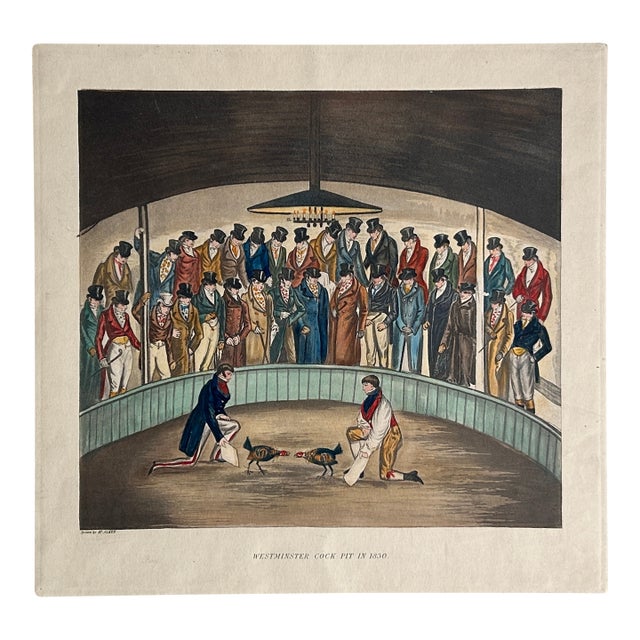 Henry Alken Cock Fight Hand-Colored Aquatint For Sale